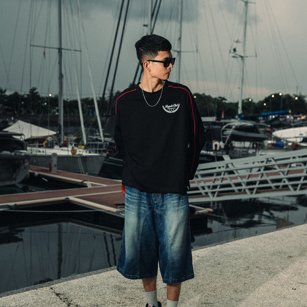 OOTDSUPPLY Longsleeve BoxyFit Redline Valcrest Black l Polo Lengan Panjang Line Series | OS-LSBX-RL-BLK-002