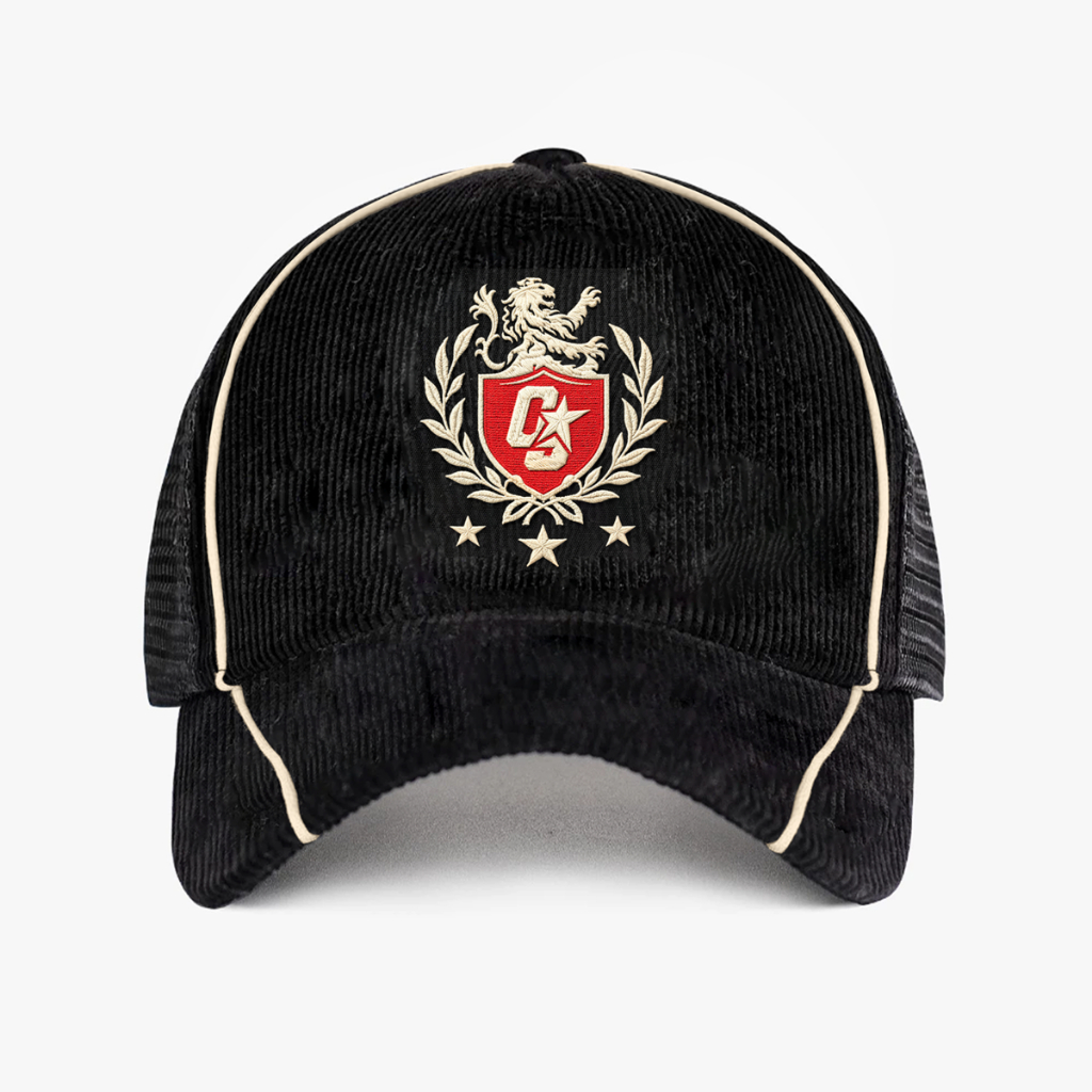 OOTDSUPPLY Polo Caps Corduroy Insignia Bordir Black| Topi Hat Twill Bordir Pria & Wanita | OS-CAP-CDR-06E-BC