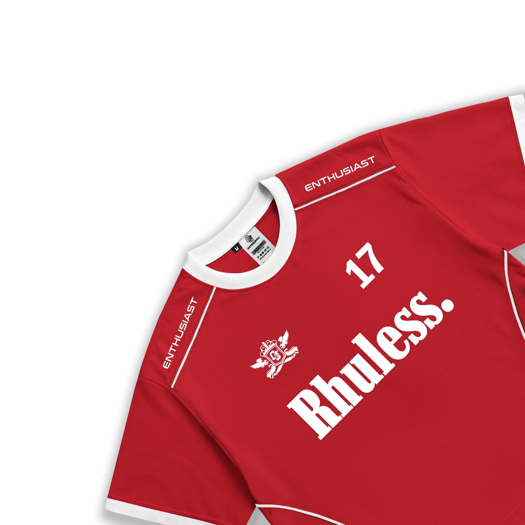 OOTDSUPPLY Oversize Boxy Ringer Line Rhuless Red Chili l Kaos Boxy Unisex Ringer Series | OS-OVZ-BX-RL-RC-002