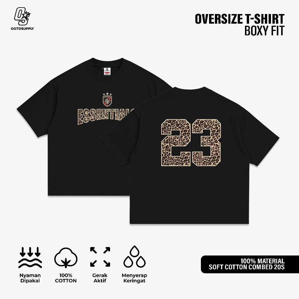 OOTDSUPPLY Boxy Fit Oversize Leopard 23 Black | 20s Boxy Series | Tshirt Boxyfit l Kaos Boxy OS-OVZ-BX-057