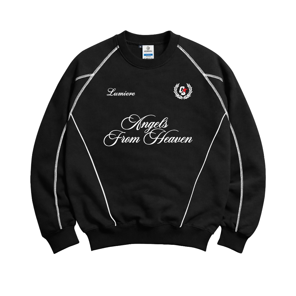 OOTDSUPPLY Crewneck Stitch Cupid Black | Sweater Pria & Wanita | Cotton Fleece Unisex | OS-CN-STITCH-005
