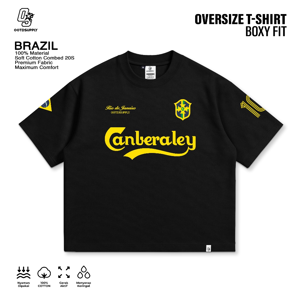 OOTDSUPPLY Boxy Fit Oversize Brazil Black | 20s Boxy World Cup Series | Tshirt Boxyfit l Kaos Boxy OS-OVZ-BX-067