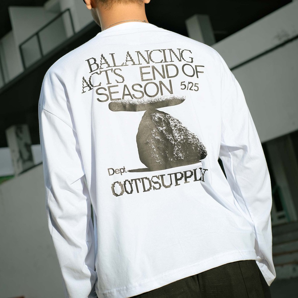 OOTDSUPPLY Longsleeve Boxy 20s Stone White l Oversize T-Shirt Lengan Panjang l Kaos Panjang I Atasan Unisex | LS-BX-005