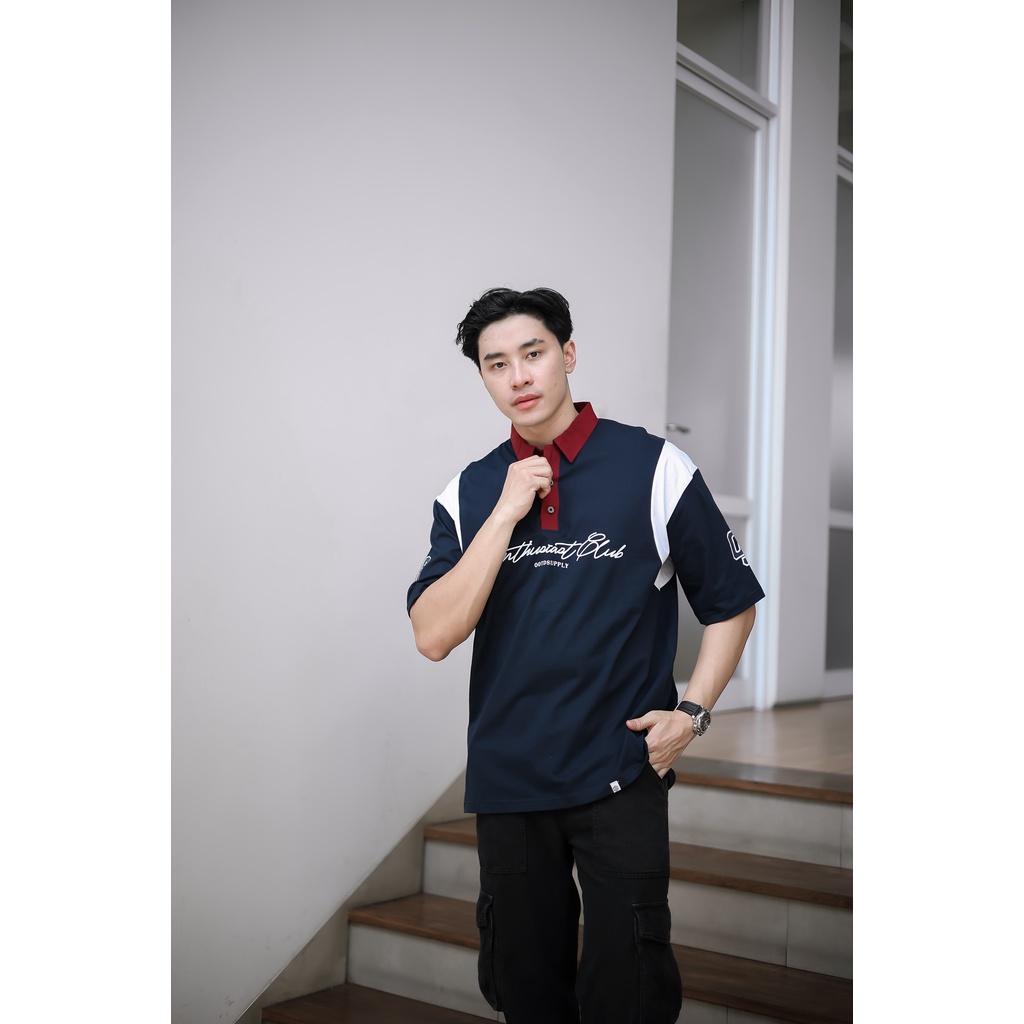 OOTDSUPPLY Oversize Rugby Polo Shirt Infinite 96 Navy-Red | Kaos Polo Pria dan Wanita OVZ-PSRNR025