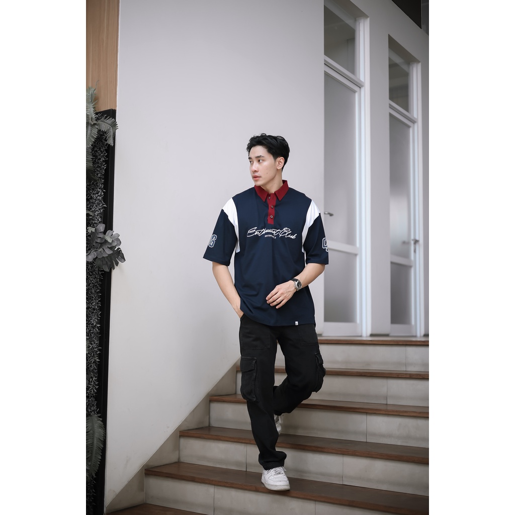 OOTDSUPPLY Oversize Rugby Polo Shirt Infinite 96 Navy-Red | Kaos Polo Pria dan Wanita OVZ-PSRNR025