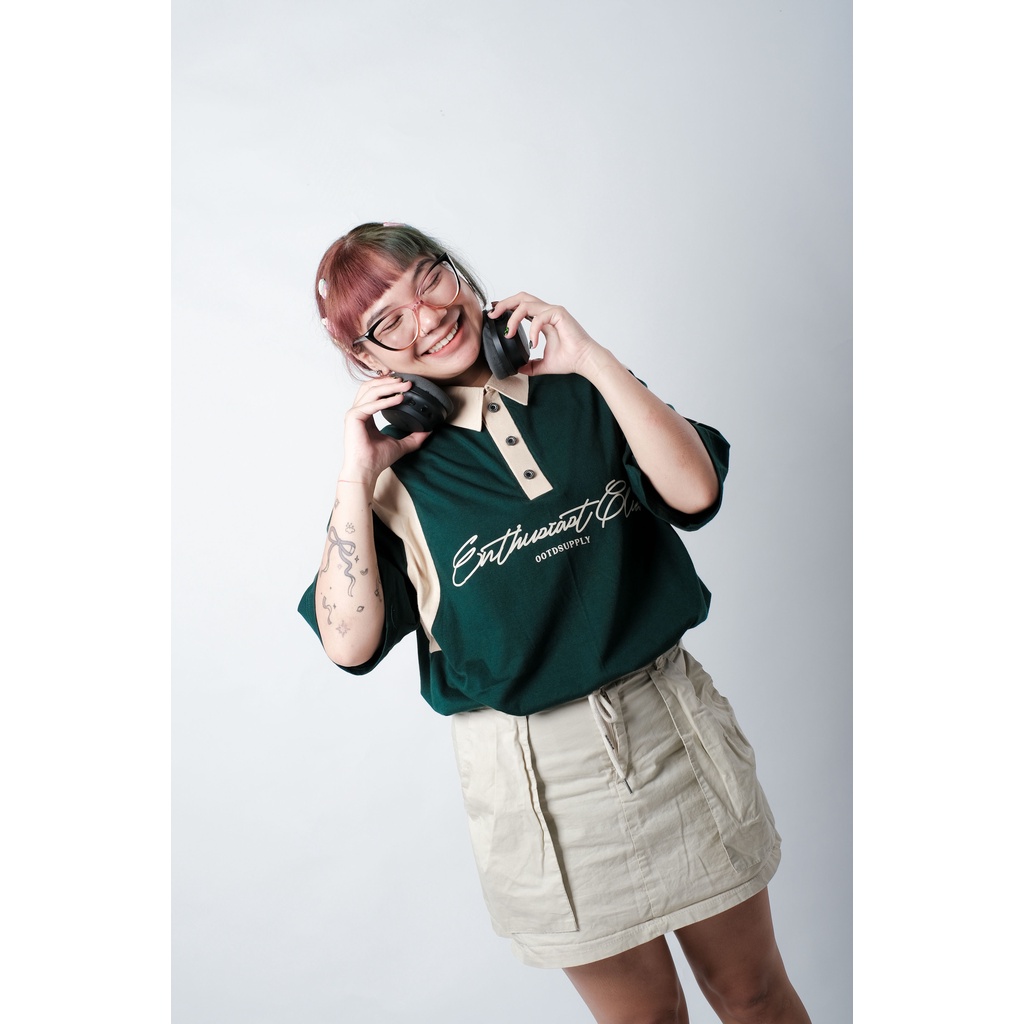 OOTDSUPPLY Oversize Rugby Polo Shirt Infinite 96 Green-Mocca | Kaos Polo Pria dan Wanita OVZ-PSRGM021
