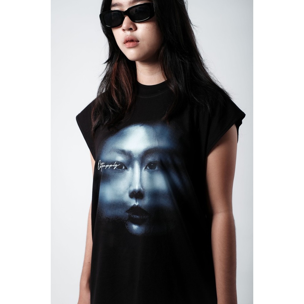 OOTDSUPPLY Oversize Sleeveless Whisper Black l Kaos Oversize Singlet001