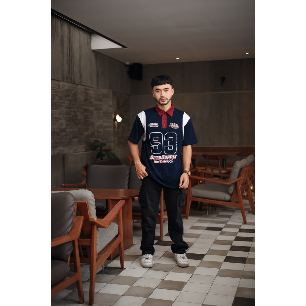 OOTDSUPPLY Oversize Rugby Polo Shirt Springfield Combination | Kaos Polo Pria dan Wanita OVZ-PSR041