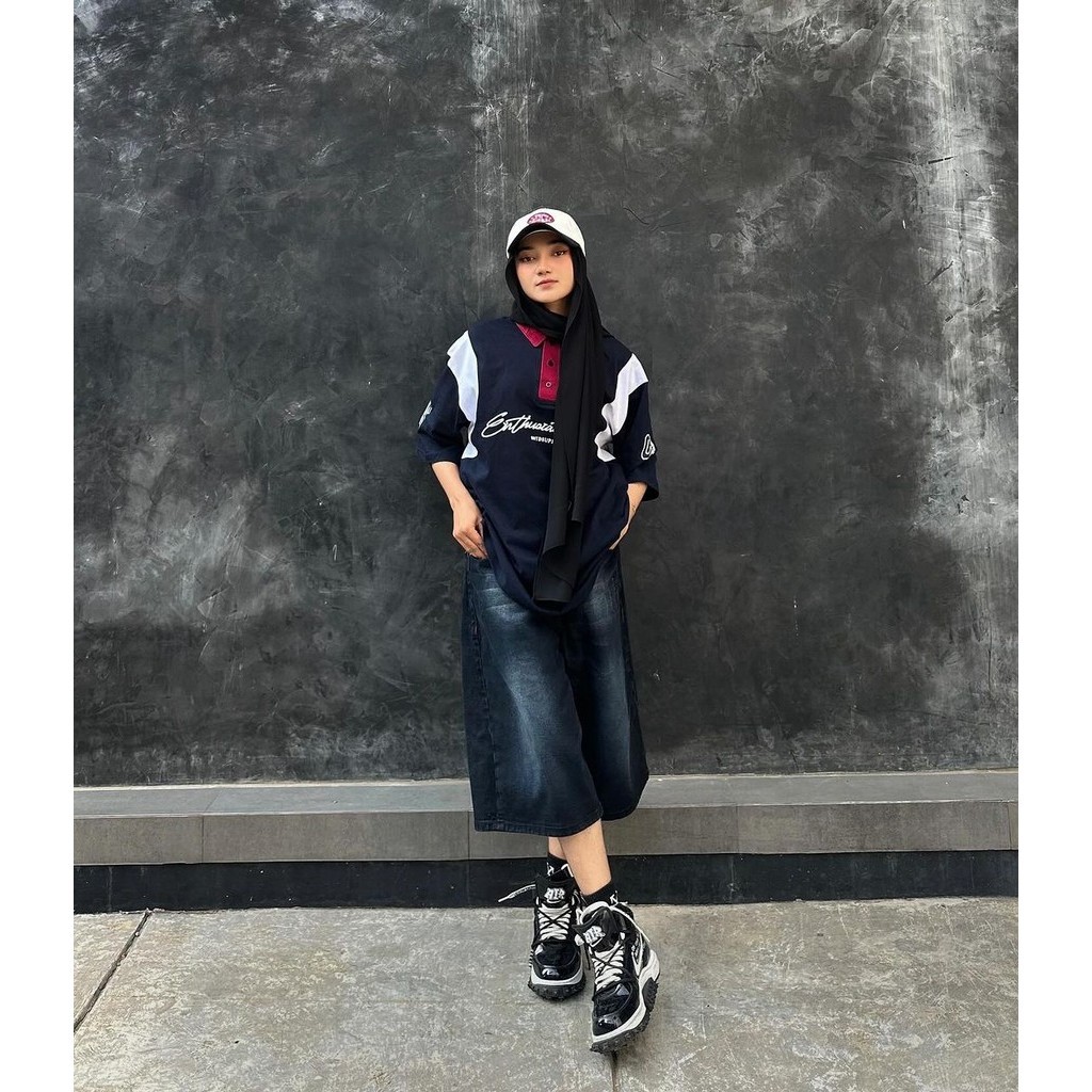 OOTDSUPPLY Oversize Rugby Polo Shirt Infinite 96 Navy-Red | Kaos Polo Pria dan Wanita OVZ-PSRNR025
