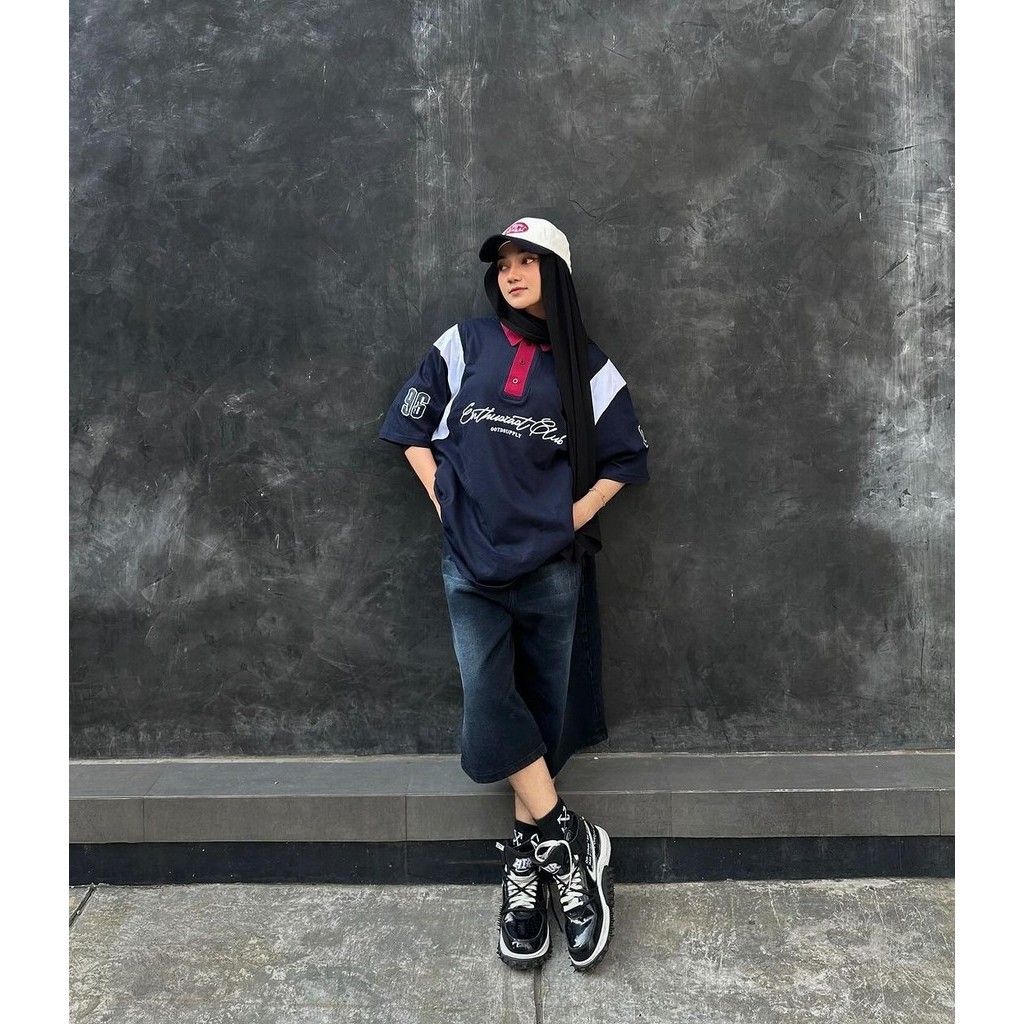 OOTDSUPPLY Oversize Rugby Polo Shirt Infinite 96 Navy-Red | Kaos Polo Pria dan Wanita OVZ-PSRNR025