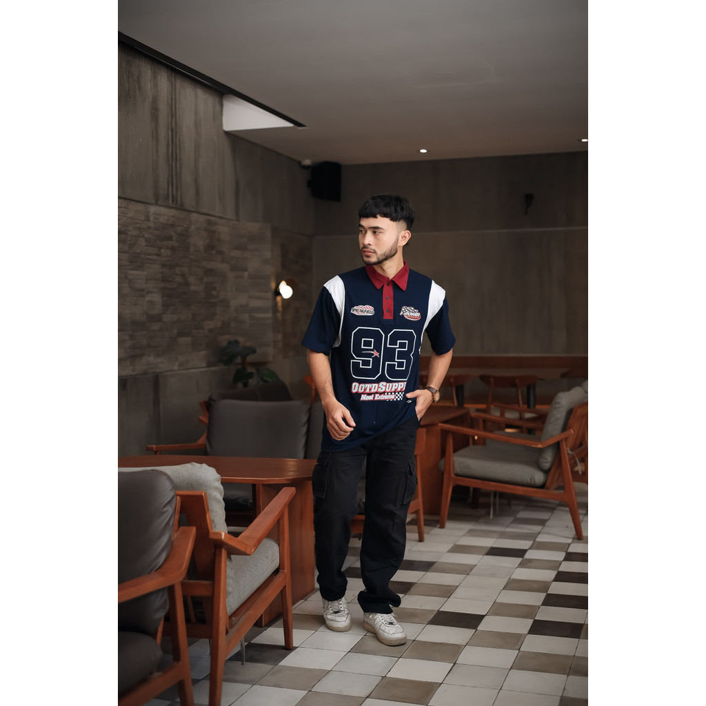 OOTDSUPPLY Oversize Rugby Polo Shirt Springfield Combination | Kaos Polo Pria dan Wanita OVZ-PSR041