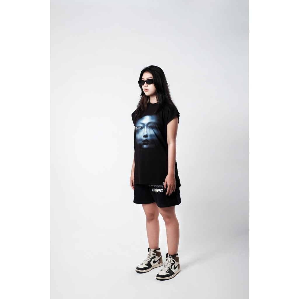 OOTDSUPPLY Oversize Sleeveless Whisper Black l Kaos Oversize Singlet001