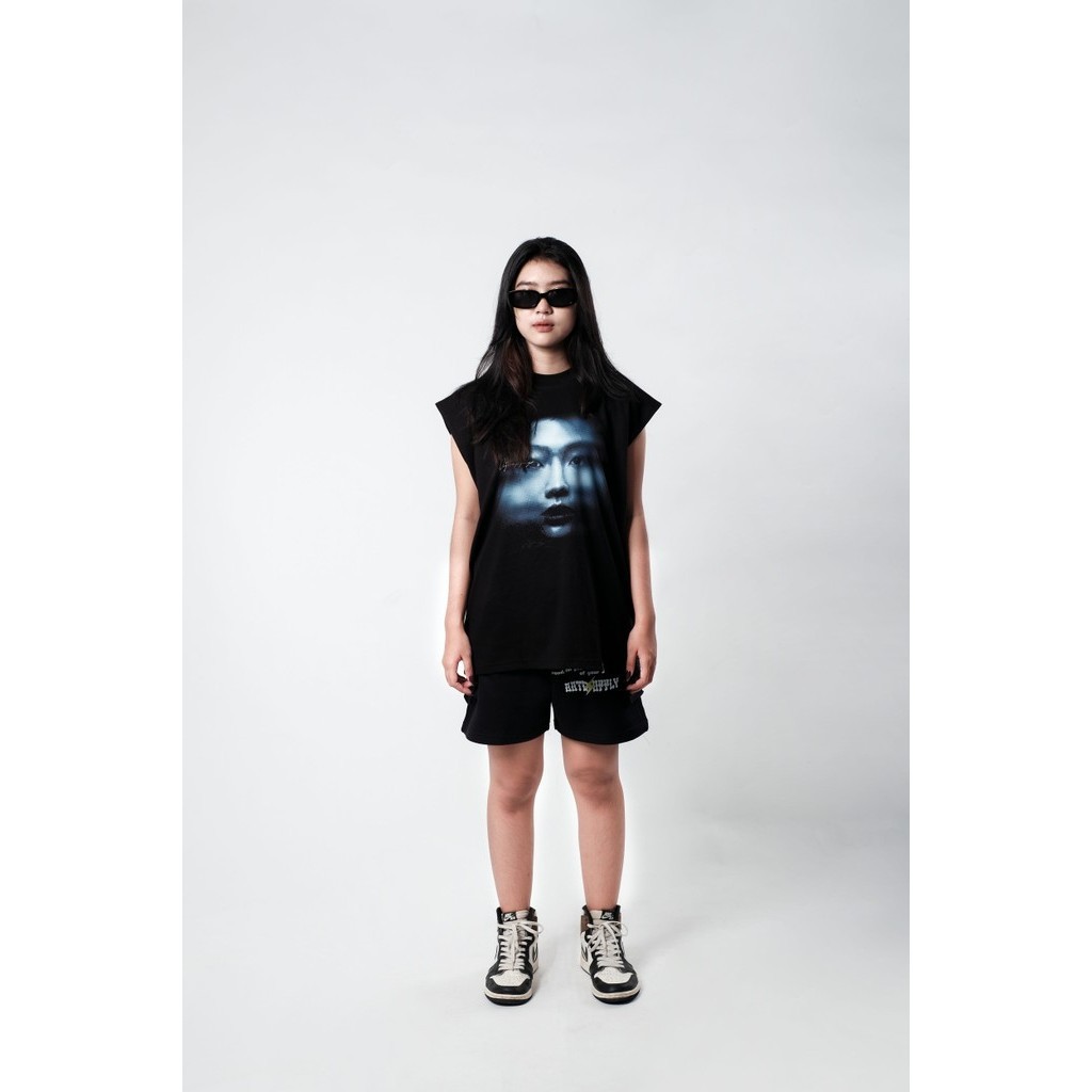 OOTDSUPPLY Oversize Sleeveless Whisper Black l Kaos Oversize Singlet001