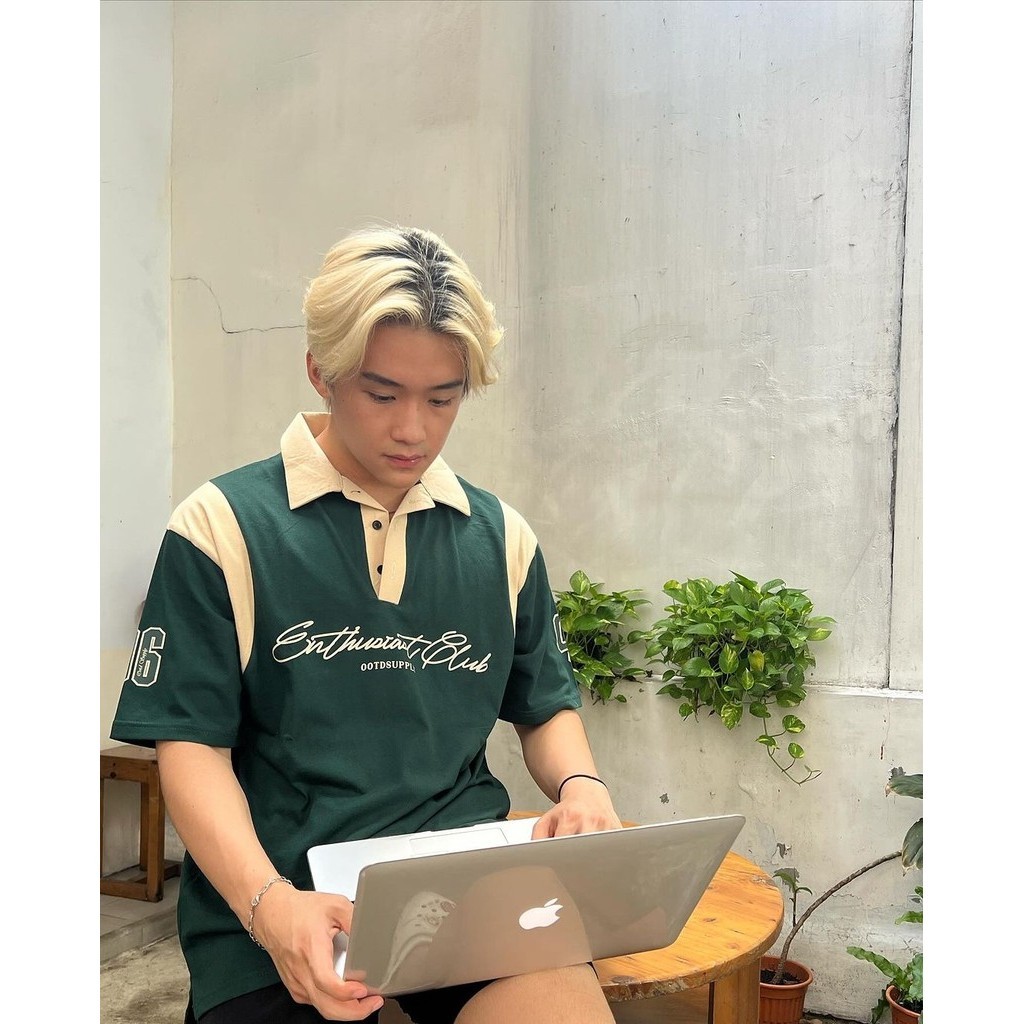 OOTDSUPPLY Oversize Rugby Polo Shirt Infinite 96 Green-Mocca | Kaos Polo Pria dan Wanita OVZ-PSRGM021