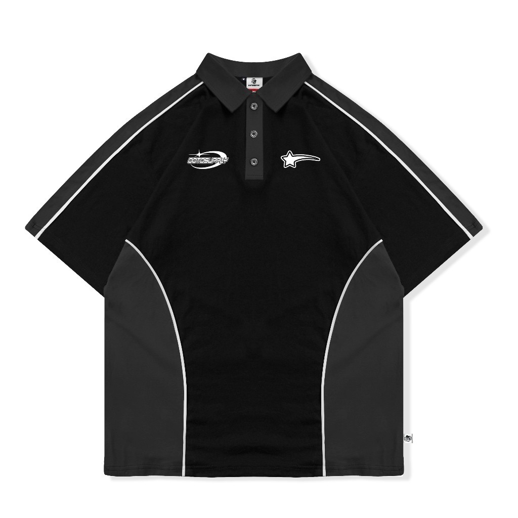 OOTDSUPPLY Oversize Polo Rugby Shirt V.4 WIld Star Black Grey | Kaos Polo Pria dan Wanita PSRGB-V4005