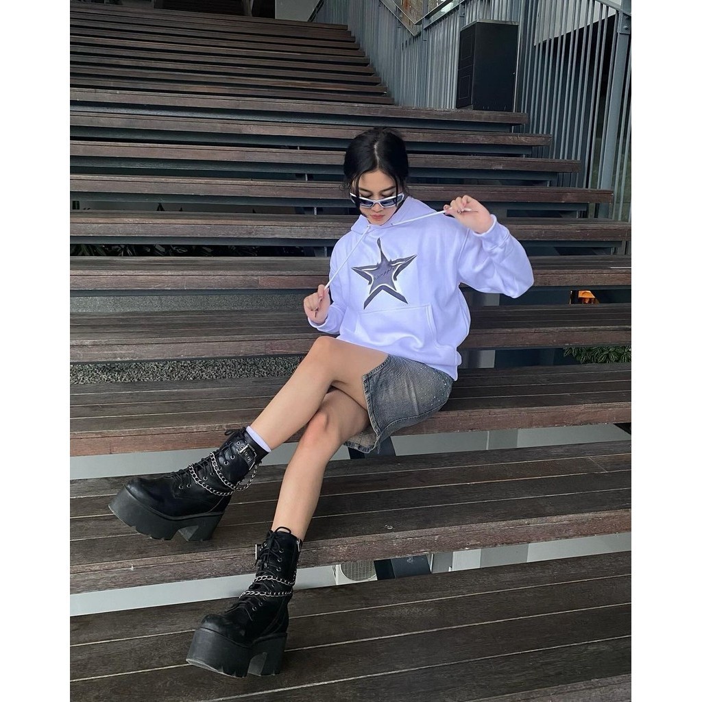 OOTDSUPPLY - Pullover Hoodie Lyra Star Black & White Colors | Pria & Wanita HD074