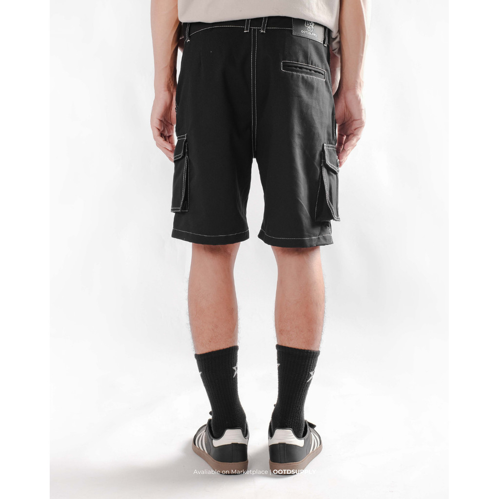 OOTDSUPPLY Short Pants Cargo Twill Stitch l Celana Cargo Pendek Pria | CGTBLK