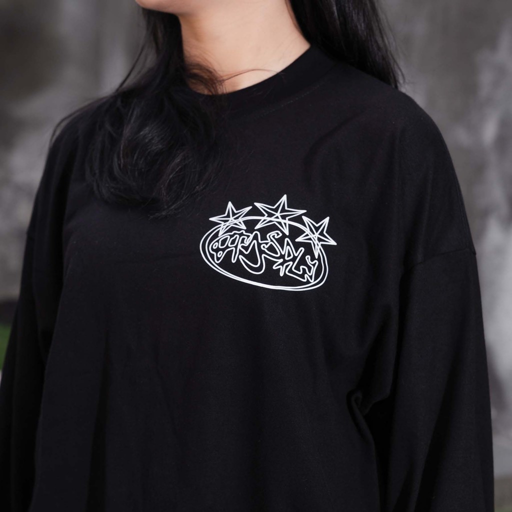 OOTDSUPPLY Longsleeve Boxy 20s Crysta Black l Oversize T-Shirt Lengan Panjang l Kaos Panjang I Atasan Unisex | LS-BX-001