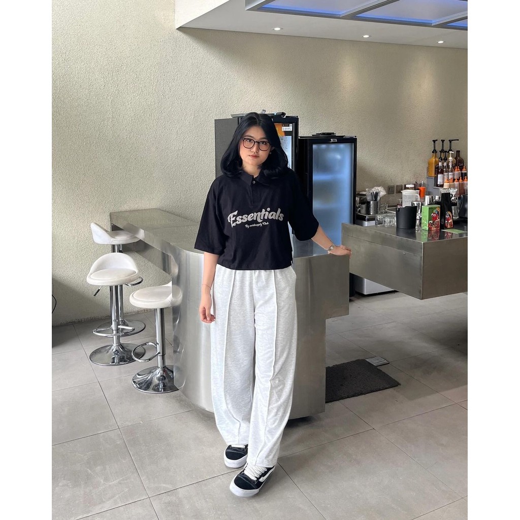 OOTDSUPPLY Oversize Polo Crop Shirt Essentials Black & White l Polo Crop Pria dan Wanita OVZ-CPS007