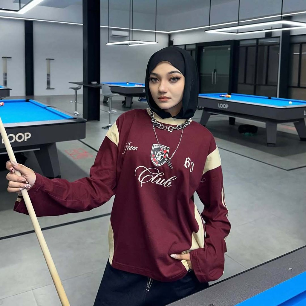 OOTDSUPPLY Longsleeve Boxy Slava Peace Club Maroon l Atasan Boxy Panjang Unisex | Kaos Lengan Panjang Pria dan Wanita | LS-BX-SLA001