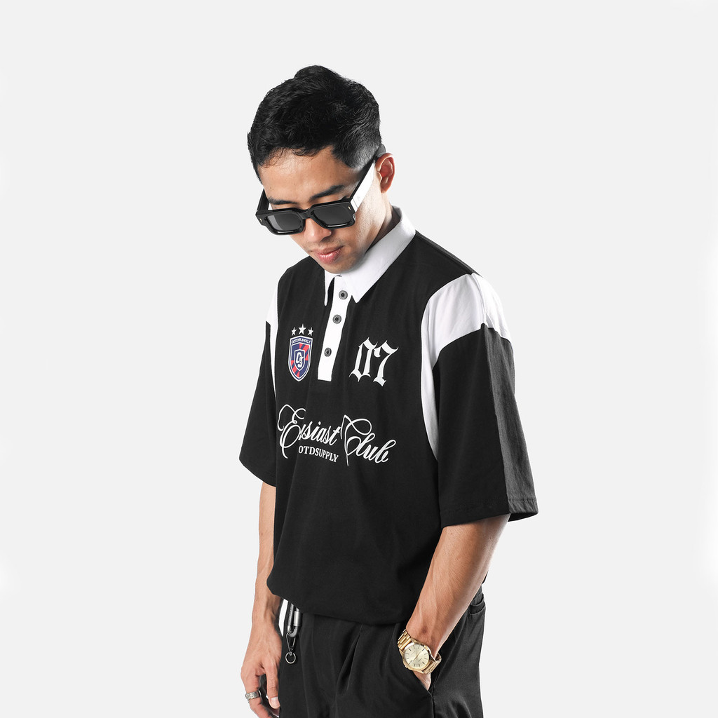OOTDSUPPLY Oversize Rugby Polo Shirt Shield 07 Combination Black White | Kaos Polo Pria dan Wanita PS-RGB-042