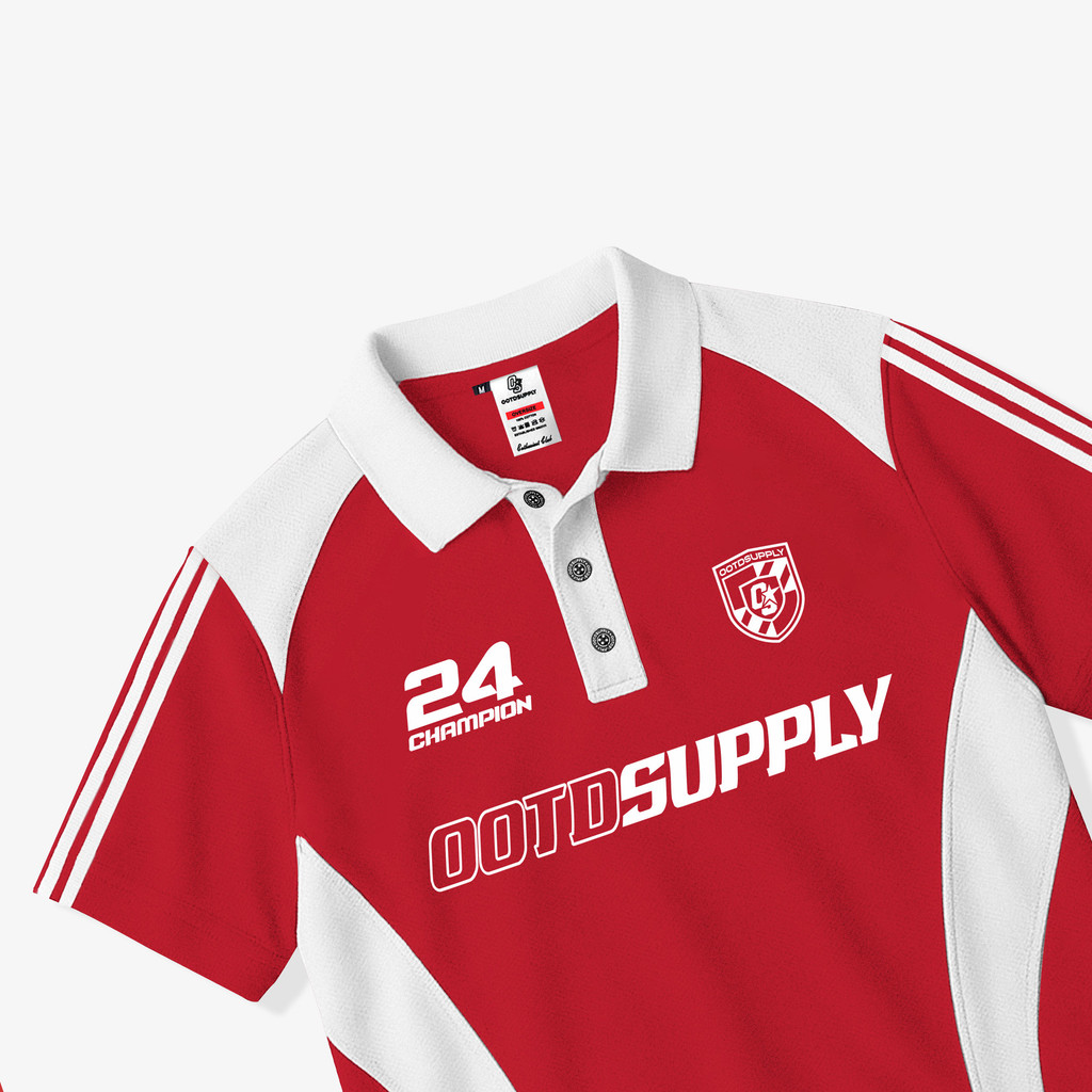 OOTDSUPPLY Oversize Polo Paste Line Redplay Red Chili | Atasan Polo Sporty Series | Unisex | OS-PS-PL-001