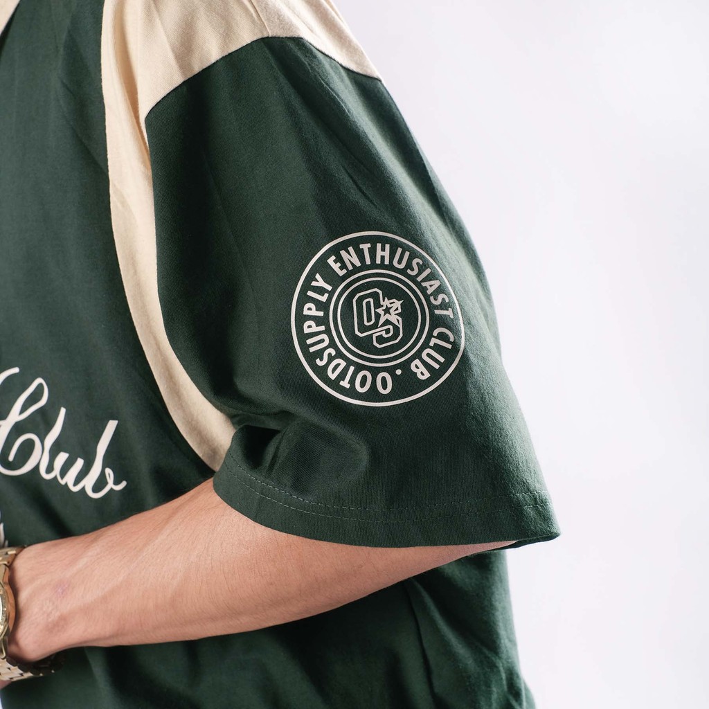 OOTDSUPPLY Oversize Rugby Polo Shirt Ivory Combination Green Mocca | Kaos Polo Pria dan Wanita PS-RGB-043
