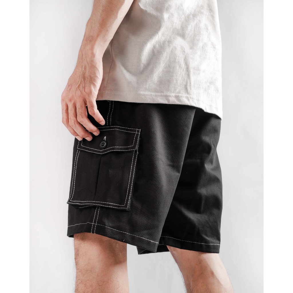 OOTDSUPPLY Short Pants Cargo Twill Stitch l Celana Cargo Pendek Pria | CGTBLK