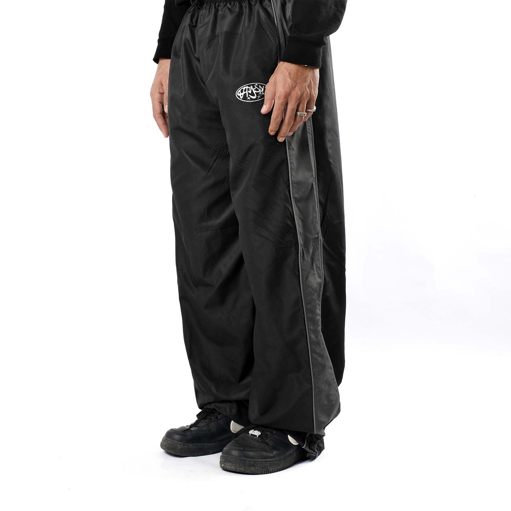 OOTDSUPPLY Trackpant Parachute Circle Black Grey l Celana Panjang Parasut | Longpants Sporty Unisex | TRP-CLN-BGRY