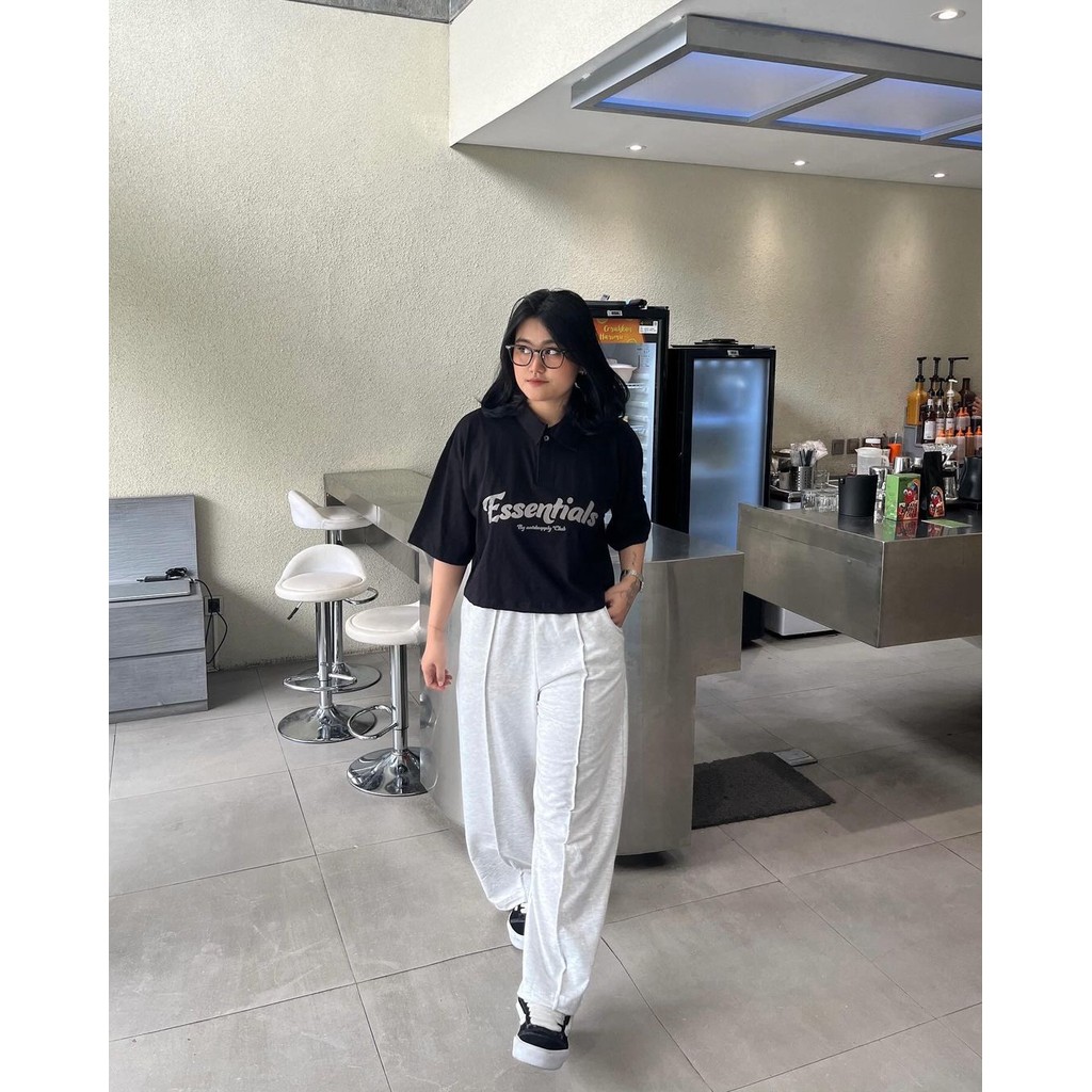OOTDSUPPLY Oversize Polo Crop Shirt Essentials Black & White l Polo Crop Pria dan Wanita OVZ-CPS007