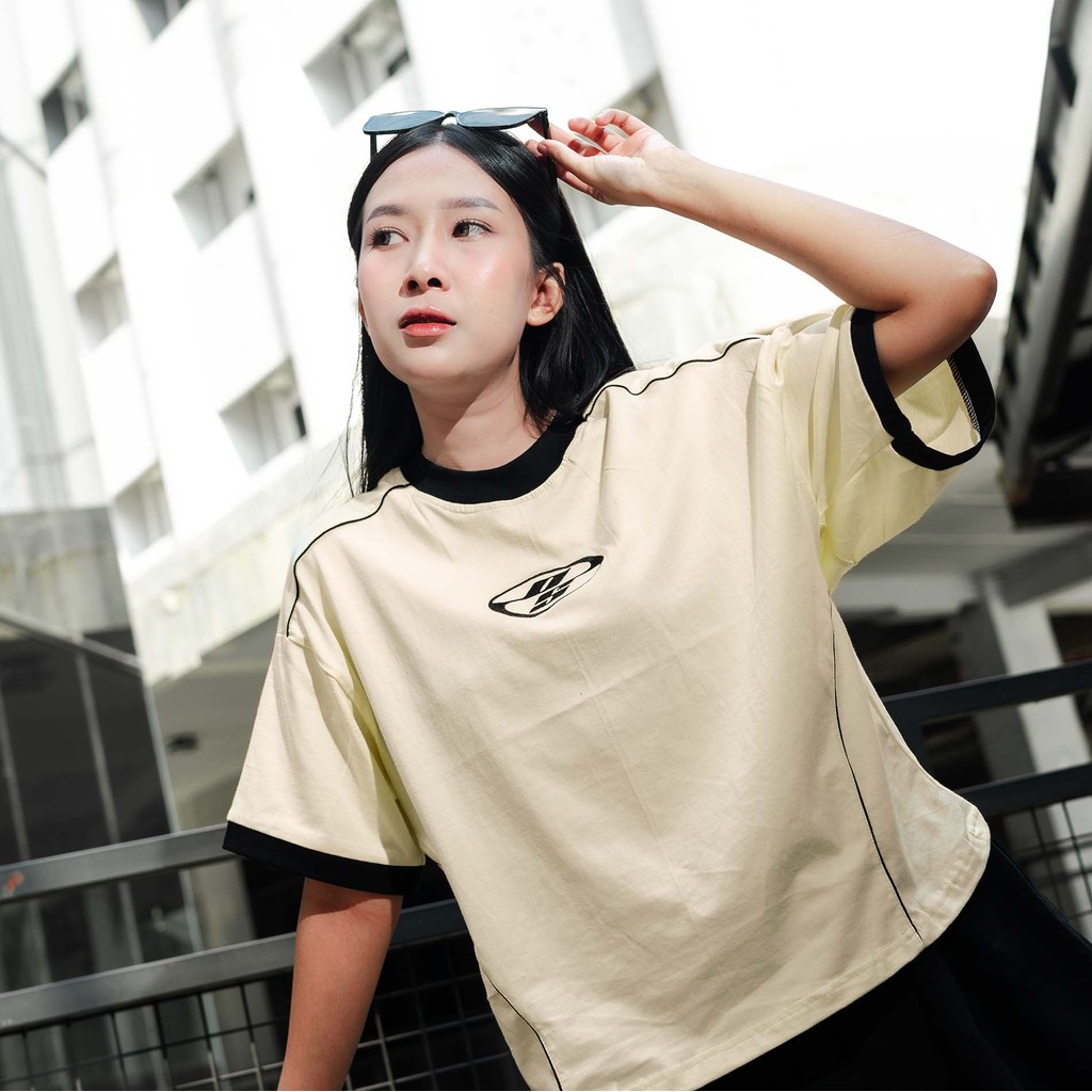 OOTDSUPPLY Oversized Boxy Neocore Embroidery Ringer Line | Oversize Pria & Wanita | Kaos Unisex | OS-OVZ-BX-RL-NE