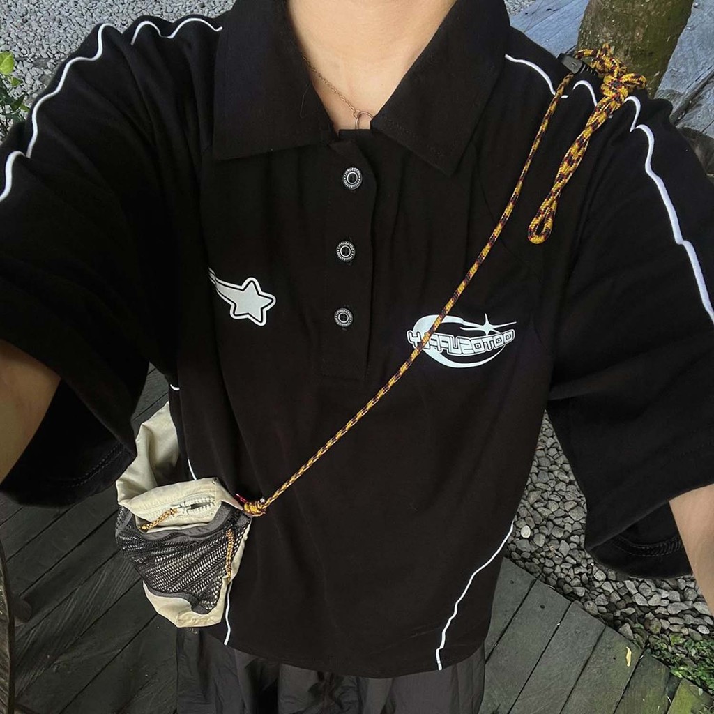 OOTDSUPPLY Oversize Polo Rugby Shirt V.4 WIld Star Black Grey | Kaos Polo Pria dan Wanita PSRGB-V4005