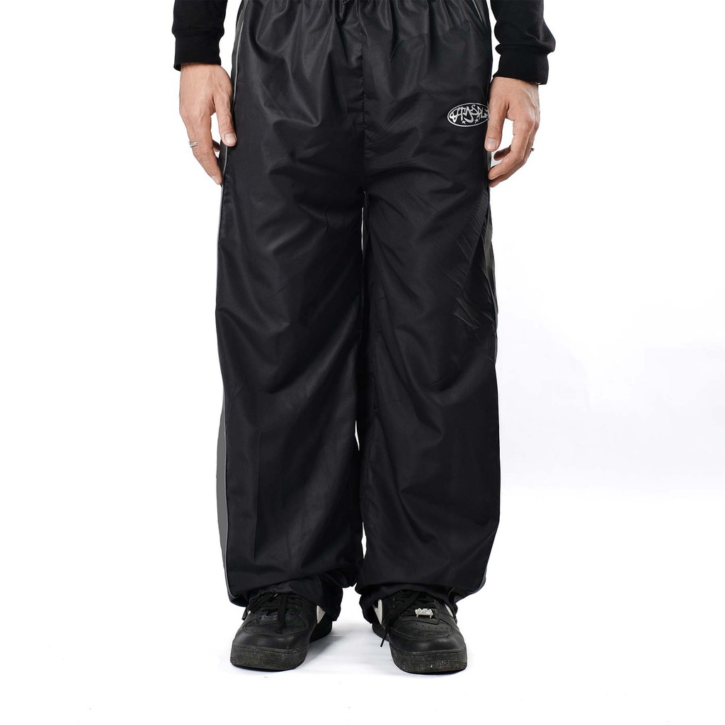 OOTDSUPPLY Trackpant Parachute Circle Black Grey l Celana Panjang Parasut | Longpants Sporty Unisex | TRP-CLN-BGRY