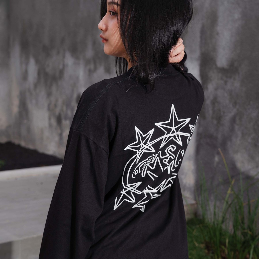 OOTDSUPPLY Longsleeve Boxy 20s Crysta Black l Oversize T-Shirt Lengan Panjang l Kaos Panjang I Atasan Unisex | LS-BX-001
