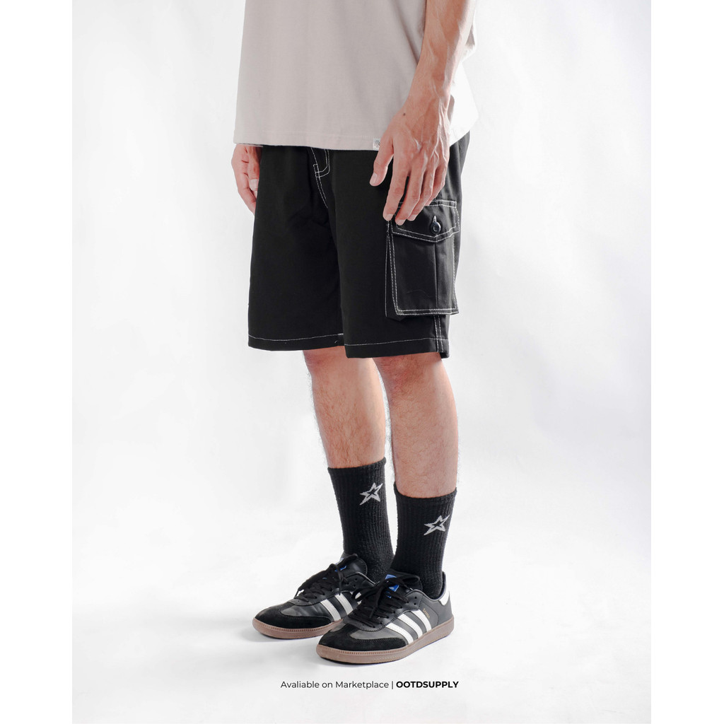 OOTDSUPPLY Short Pants Cargo Twill Stitch l Celana Cargo Pendek Pria | CGTBLK