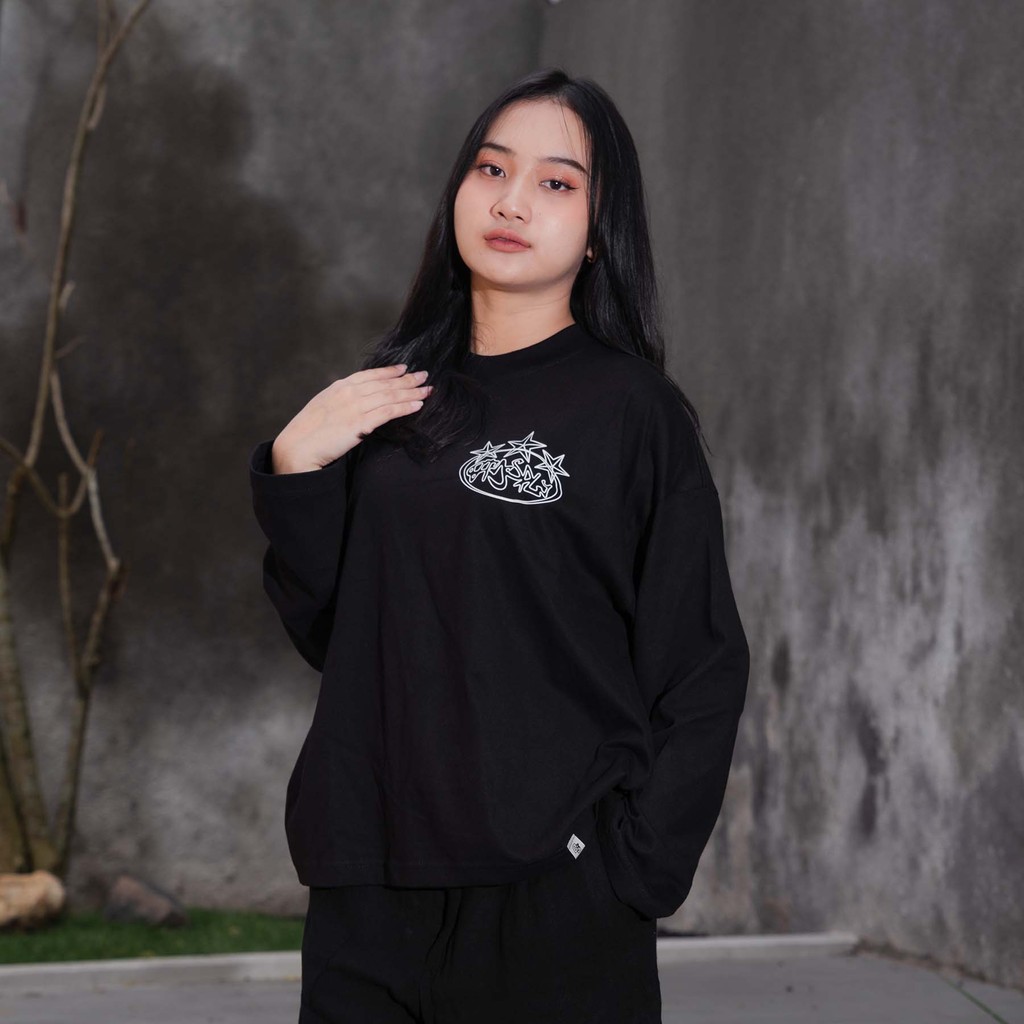OOTDSUPPLY Longsleeve Boxy 20s Crysta Black l Oversize T-Shirt Lengan Panjang l Kaos Panjang I Atasan Unisex | LS-BX-001
