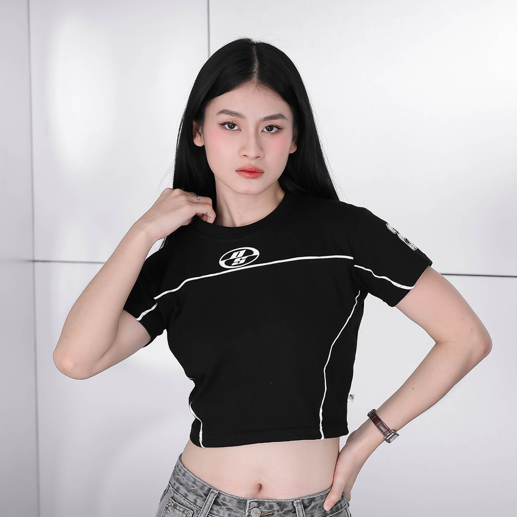 OOTDSUPPLY Croptee Fit Cutline Neo 28 Black & White l Tshirt Crop l Kaos Croptee | CSF-CL001