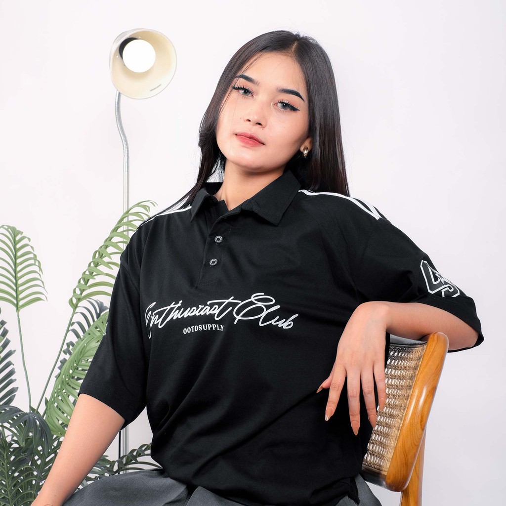 OOTDSUPPLY Oversize Polo Shirt Strings V.6 Infinite 96 Black l Kaos Oversize | Atasan Pria dan Wanita | PSSTRINGV6001