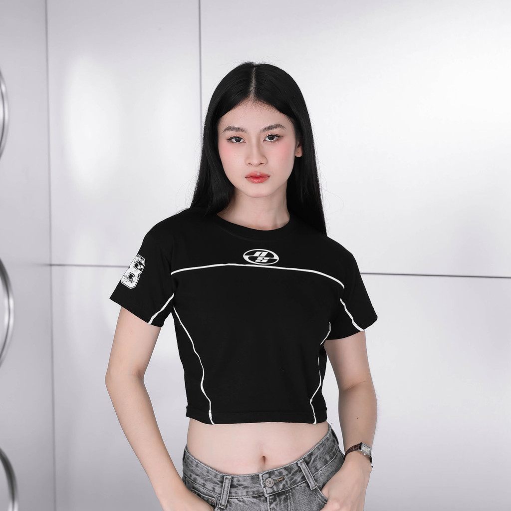 OOTDSUPPLY Croptee Fit Cutline Neo 28 Black & White l Tshirt Crop l Kaos Croptee | CSF-CL001