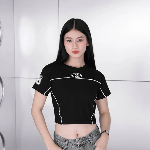 OOTDSUPPLY Croptee Fit Cutline Neo 28 Black & White l Tshirt Crop l Kaos Croptee | CSF-CL001