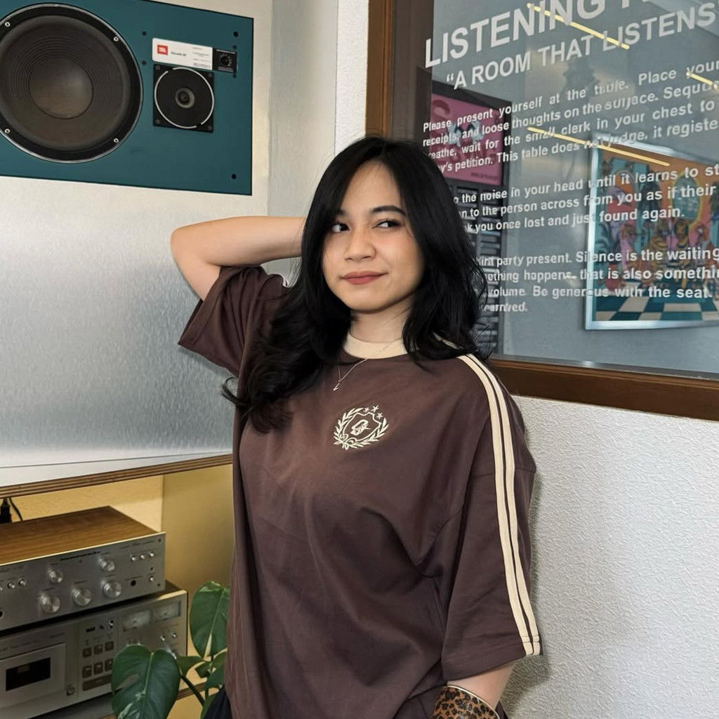 OOTDSUPPLY Oversize Boxy Double Stripe Leticia Embroidery l T-Shirt Boxyfit OOTD l Kaos Lengan Pendek Sporty | Luxury Series | OS-OVZ-BX-DS-LE