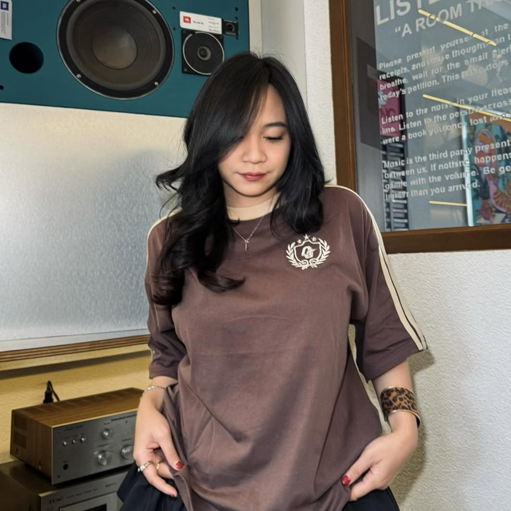 OOTDSUPPLY Oversize Boxy Double Stripe Leticia Embroidery l T-Shirt Boxyfit OOTD l Kaos Lengan Pendek Sporty | Luxury Series | OS-OVZ-BX-DS-LE