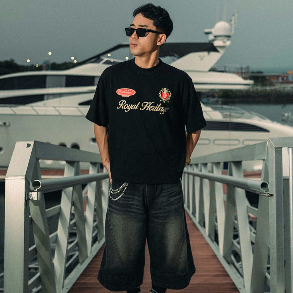 OOTDSUPPLY Boxy Fit Oversize Royal Heritage Black | 20s Boxy Series | Tshirt Boxyfit l Kaos Boxy OS-OVZ-BX-055