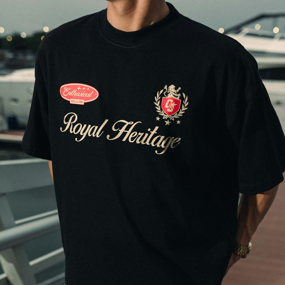 OOTDSUPPLY Boxy Fit Oversize Royal Heritage Black | 20s Boxy Series | Tshirt Boxyfit l Kaos Boxy OS-OVZ-BX-055
