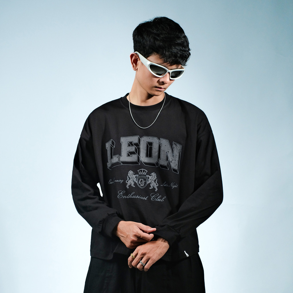 OOTDSUPPLY Longsleeve Boxy 20s Leon Black l Oversize T-Shirt Lengan Panjang l Kaos Panjang I Atasan Unisex | OS-LS-BX-RIB001
