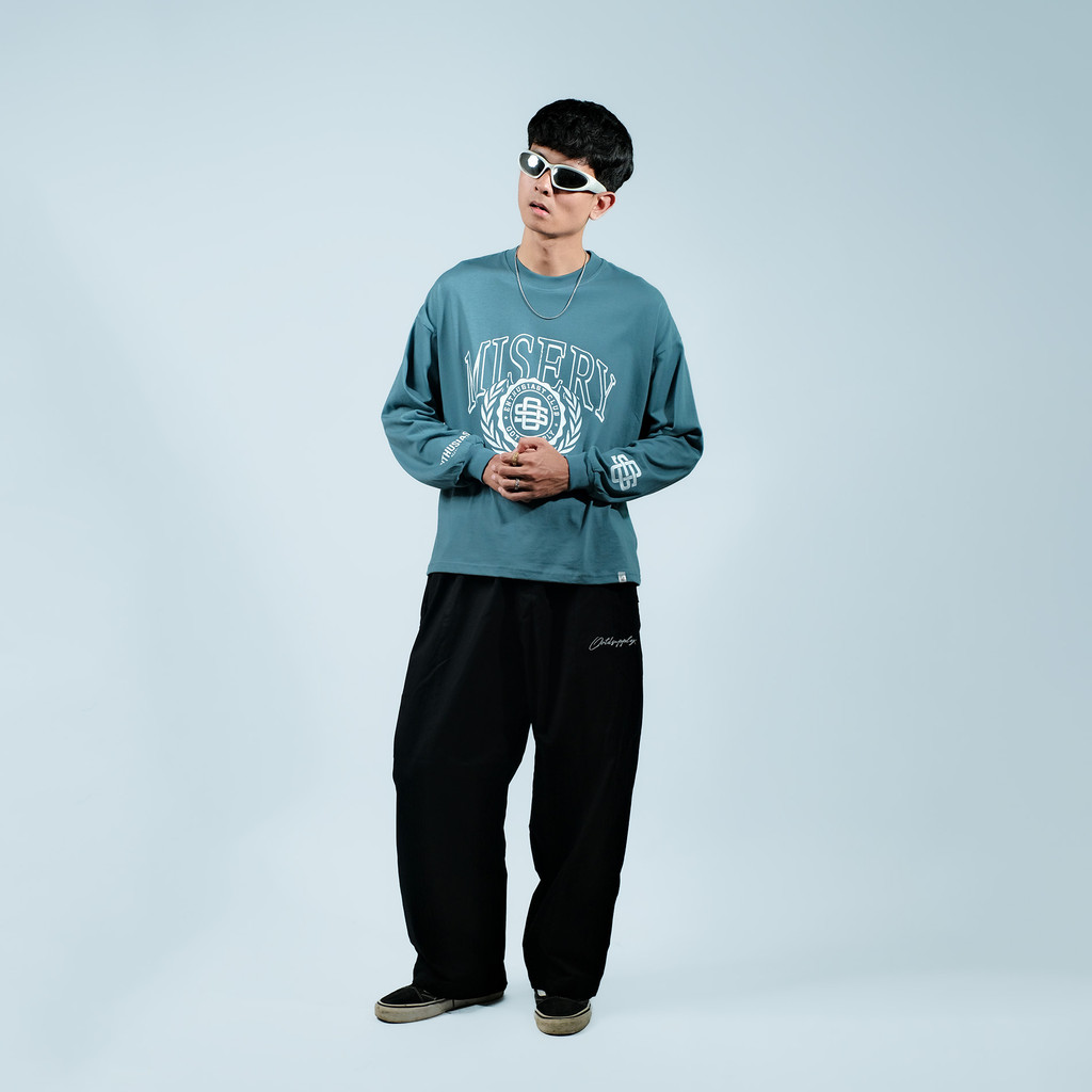 OOTDSUPPLY Longsleeve Boxy 20s Misery Blue Marinir l Oversize T-Shirt Lengan Panjang l Kaos Panjang I Atasan Unisex | OS-LS-BX-RIB003