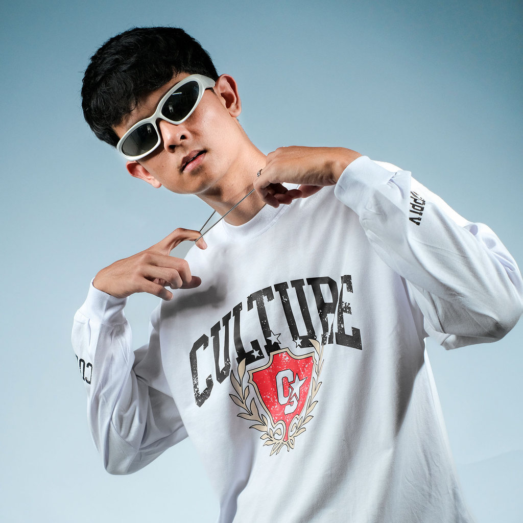 OOTDSUPPLY Longsleeve Boxy 20s Union Culture White l Oversize T-Shirt Lengan Panjang l Kaos Panjang I Atasan Unisex | OS-LS-BX-V2008