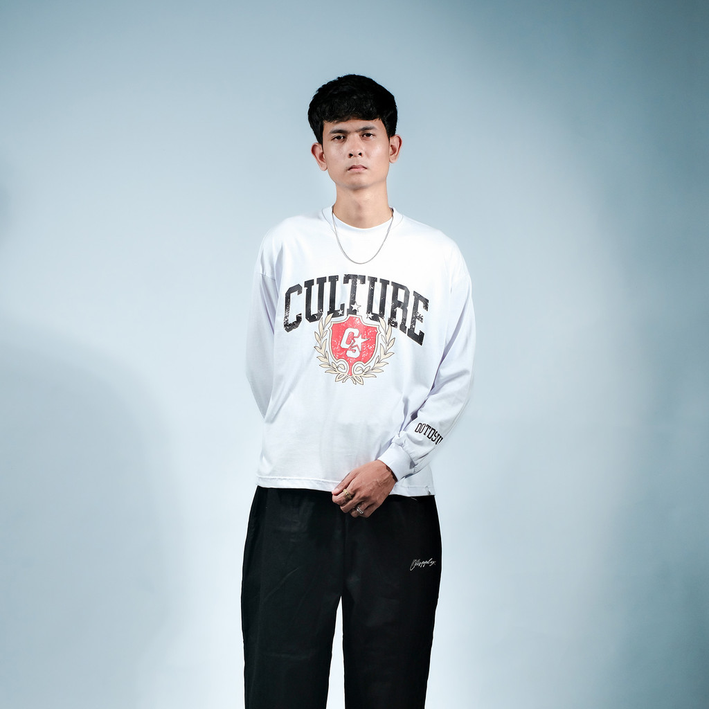 OOTDSUPPLY Longsleeve Boxy 20s Union Culture White l Oversize T-Shirt Lengan Panjang l Kaos Panjang I Atasan Unisex | OS-LS-BX-V2008