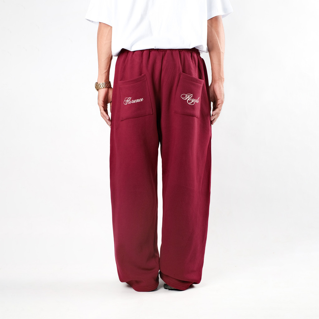 OOTDSUPPLY Baggy Pants Line Florence Maroon & Black | Celana Panjang Unisex | Celana Sporty | OS-BP002-MRN