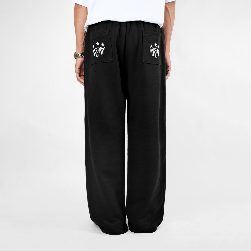 OOTDSUPPLY Baggy Pants Line Triple Sevent Black & Dark Brown | Celana Panjang Unisex | Celana Sporty | OS-BP001